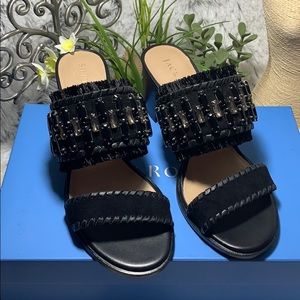 Jack Rogers Beatrix suede heels sandals black NIB